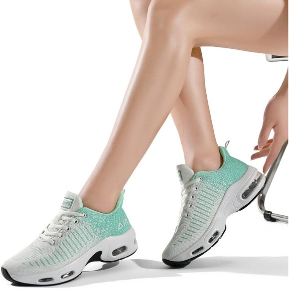 Women Tennis Sports Athletic Workout Running Sneakers White Green Lightweight - Picture 6 of 6